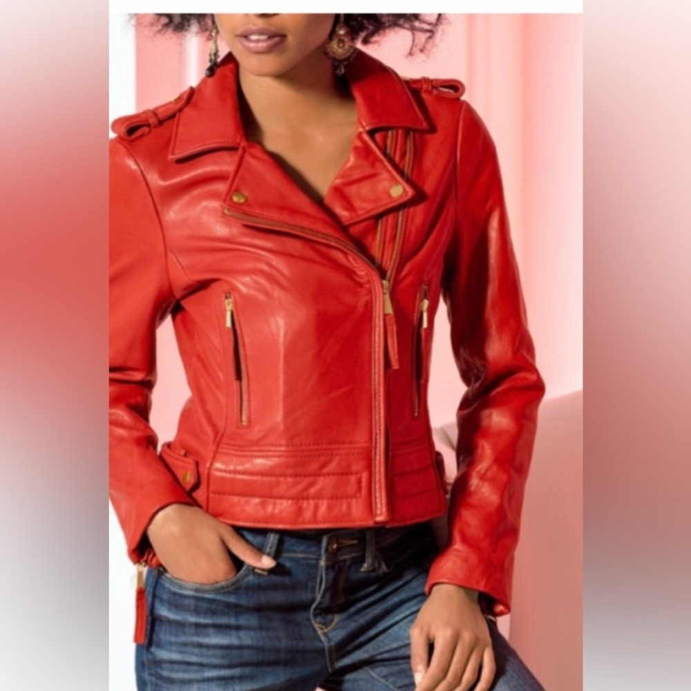 Red leather cropped jacket